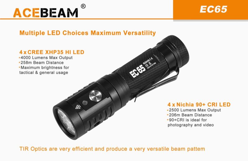 Acebeam EC65 met 4x CREE XHP35 HI LED