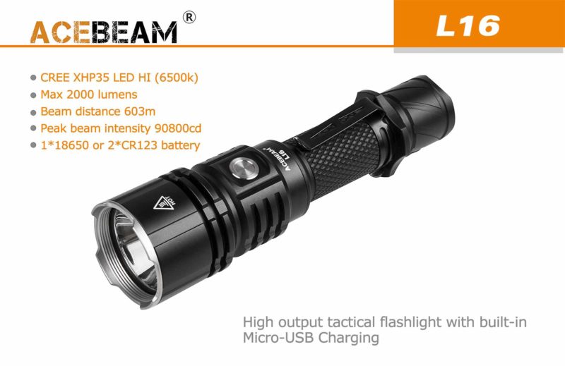 Acebeam L16 Oplaadbare LED Zaklamp met ingebouwde USB