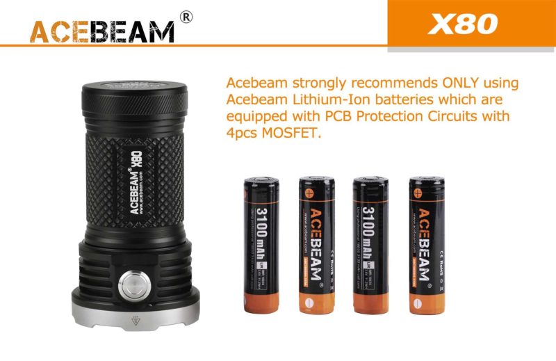 Acebeam X80 LED Zaklamp batterijen