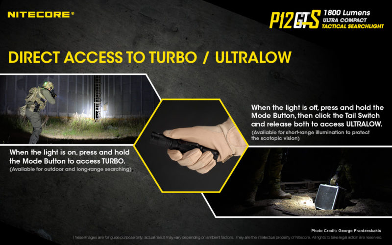 Nitecore P12GTS van turbo naar ultra low light