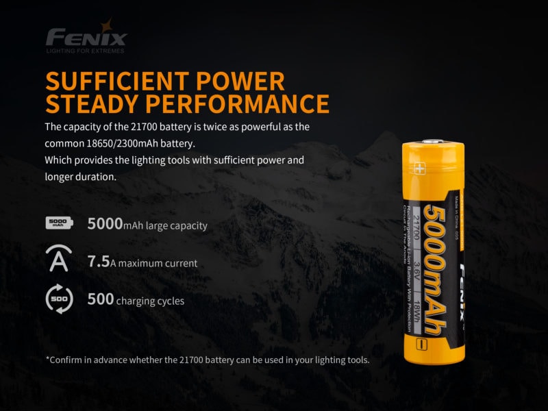 Fenix ARB-L21 5000 mAh 21700 batterij USPs