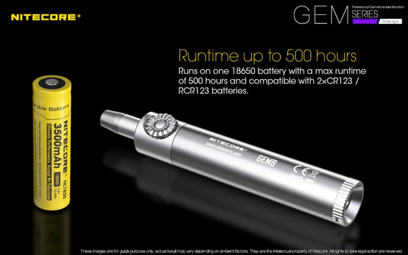 Nitecore GEM10 UV tot 500 uur gebruiksduur met een 18650-batterij
