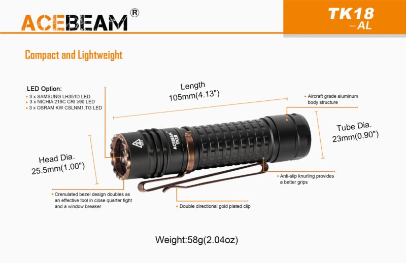 Acebeam TK18 een compacte mini LED zaklamp