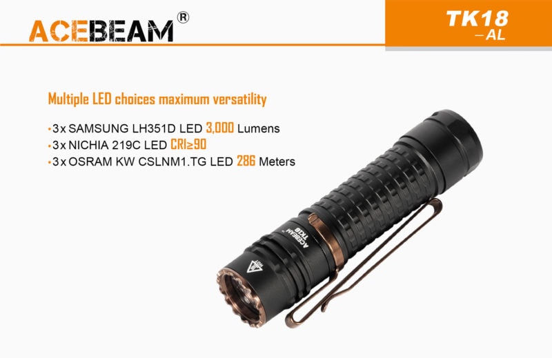 Acebeam TK18 verschillende LED opties